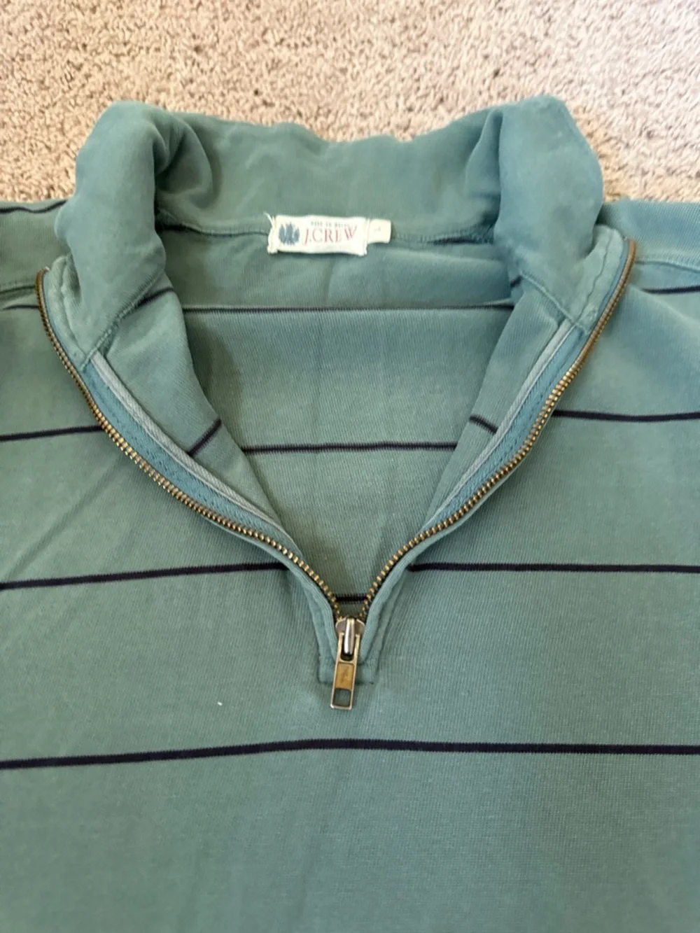 J. Crew Green Striped Quarter-Zip pullover Sweater